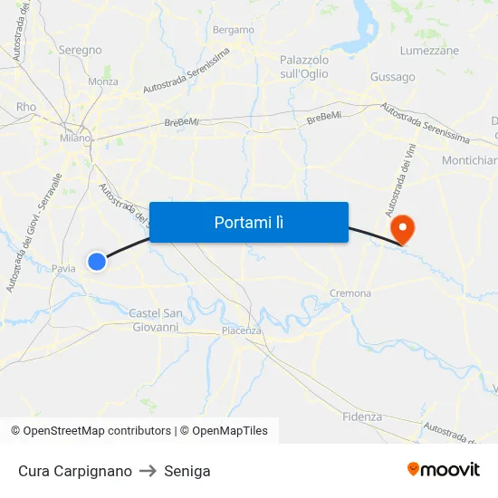 Cura Carpignano to Seniga map