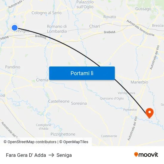 Fara Gera D' Adda to Seniga map
