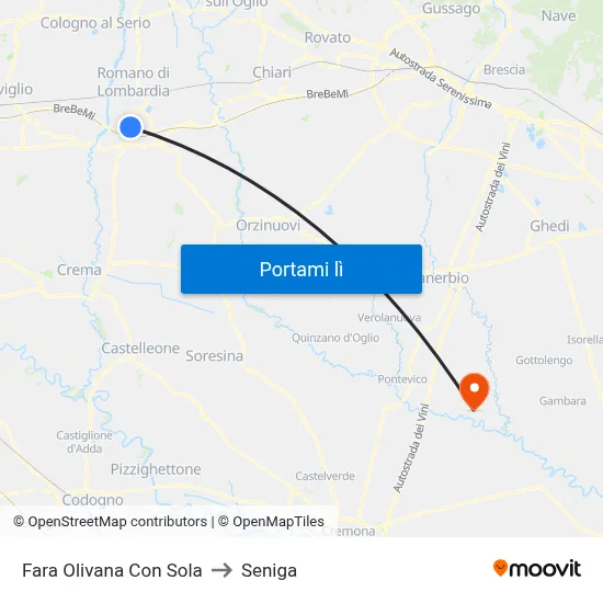 Fara Olivana Con Sola to Seniga map