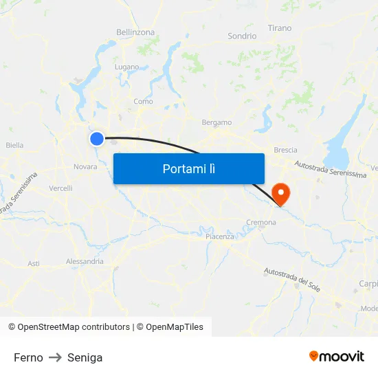 Ferno to Seniga map