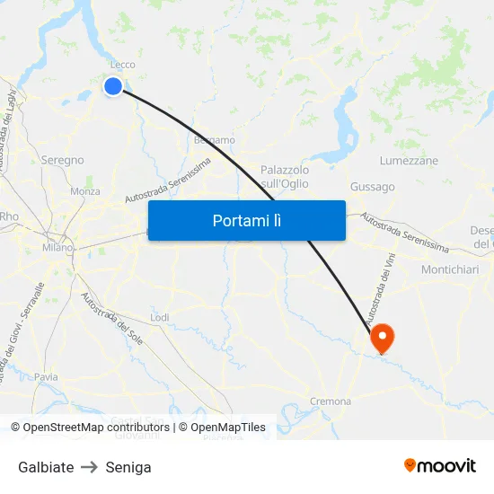 Galbiate to Seniga map