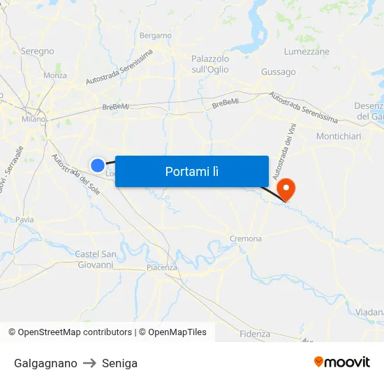 Galgagnano to Seniga map