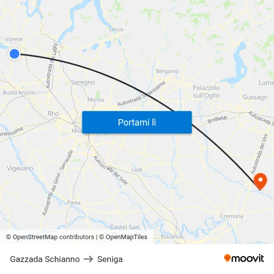 Gazzada Schianno to Seniga map