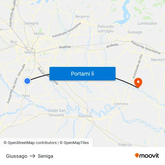 Giussago to Seniga map