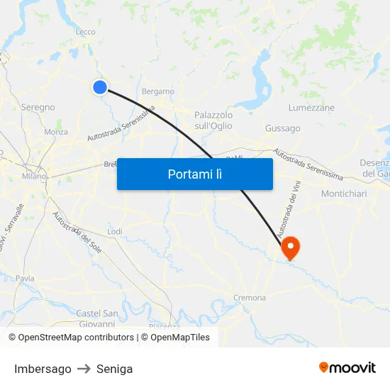 Imbersago to Seniga map