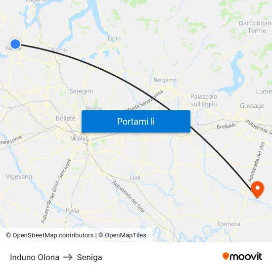 Induno Olona to Seniga map