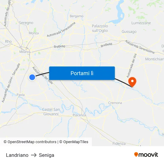 Landriano to Seniga map
