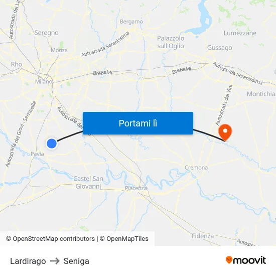 Lardirago to Seniga map