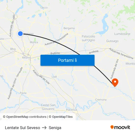 Lentate Sul Seveso to Seniga map