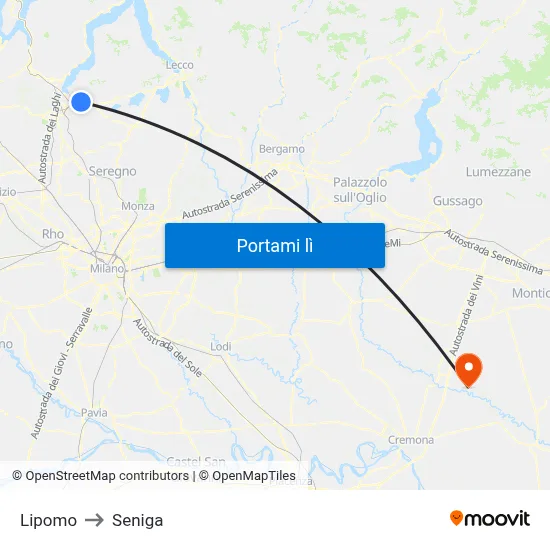Lipomo to Seniga map
