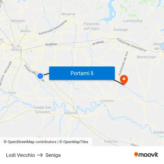 Lodi Vecchio to Seniga map