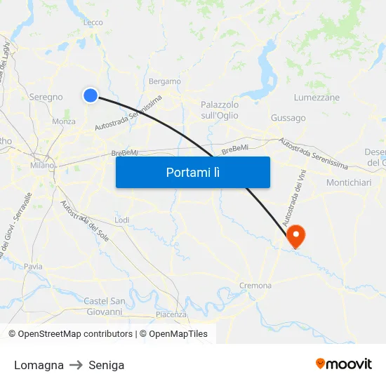 Lomagna to Seniga map