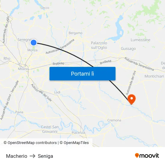 Macherio to Seniga map