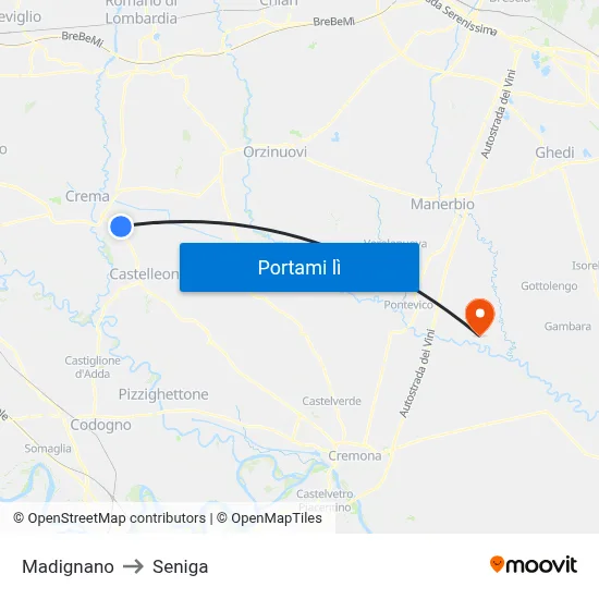 Madignano to Seniga map