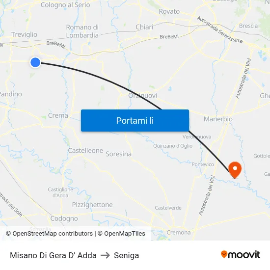 Misano Di Gera D' Adda to Seniga map