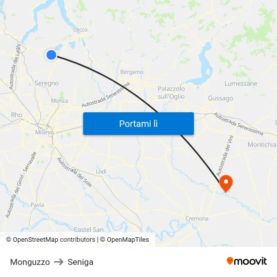 Monguzzo to Seniga map
