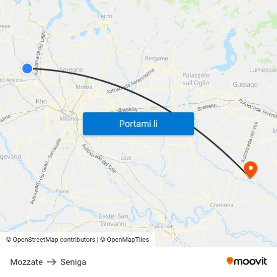 Mozzate to Seniga map