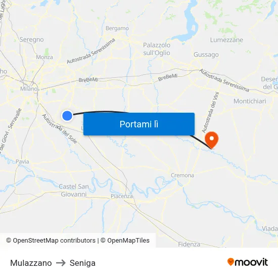 Mulazzano to Seniga map