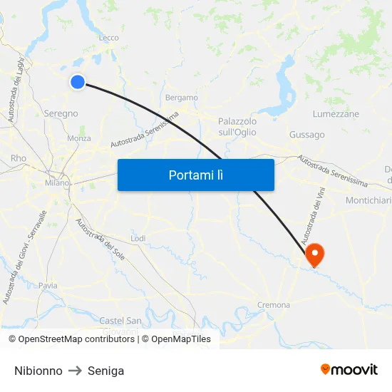 Nibionno to Seniga map