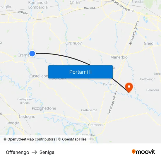 Offanengo to Seniga map