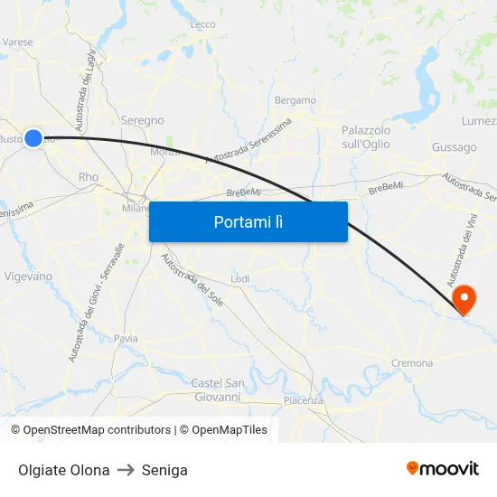 Olgiate Olona to Seniga map
