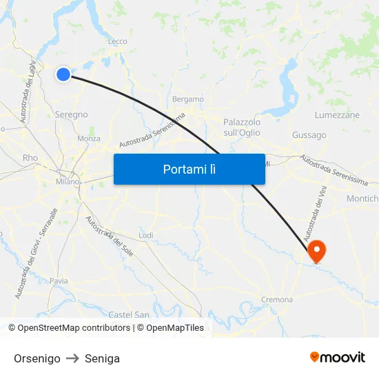 Orsenigo to Seniga map