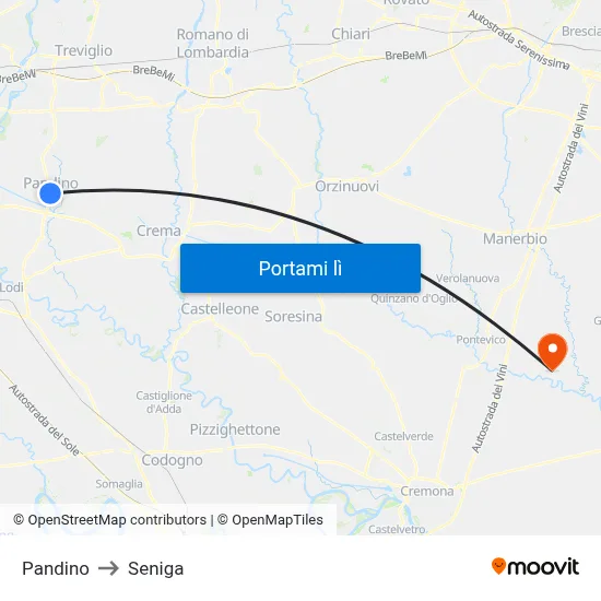 Pandino to Seniga map