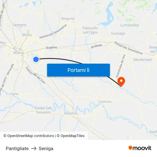 Pantigliate to Seniga map