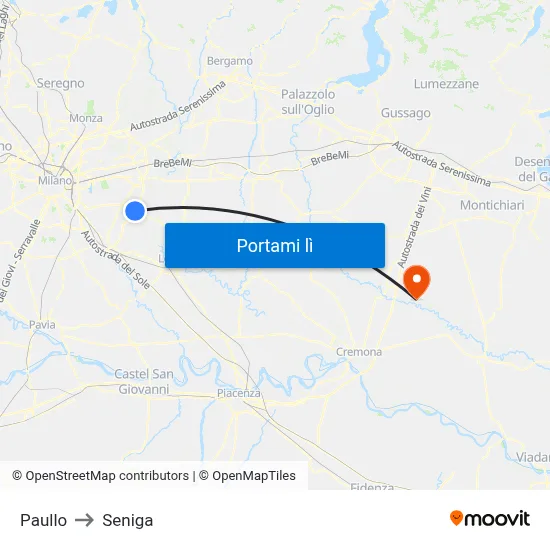 Paullo to Seniga map