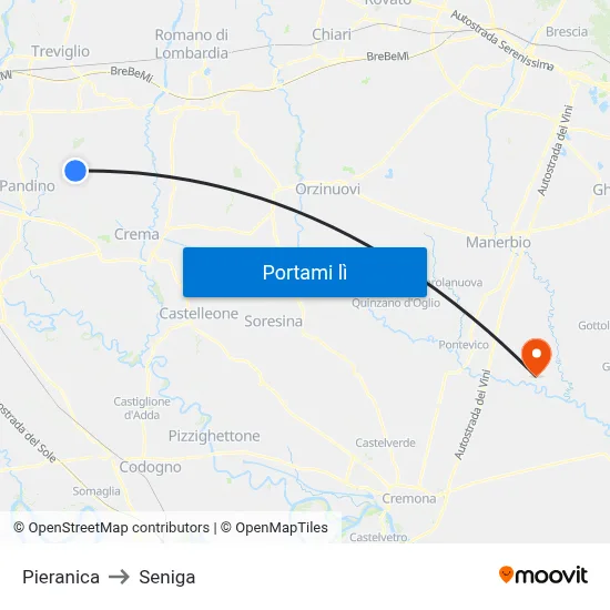 Pieranica to Seniga map