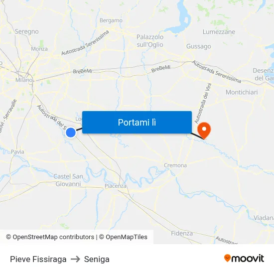 Pieve Fissiraga to Seniga map