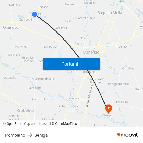 Pompiano to Seniga map