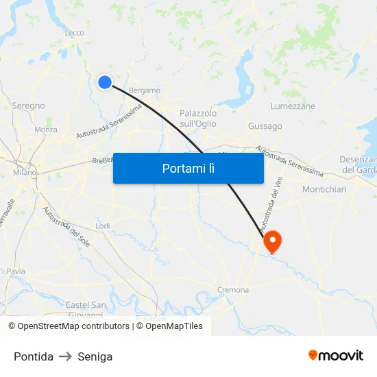 Pontida to Seniga map