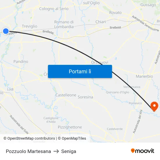 Pozzuolo Martesana to Seniga map