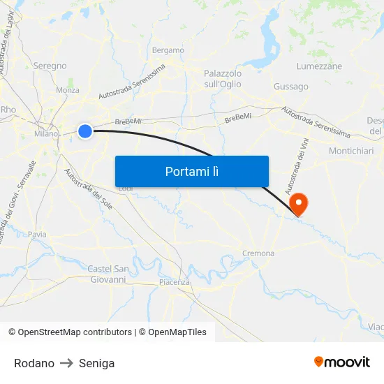 Rodano to Seniga map
