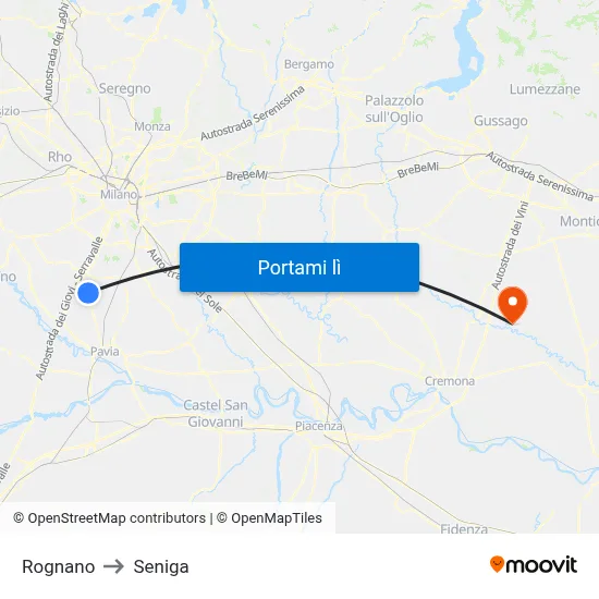 Rognano to Seniga map