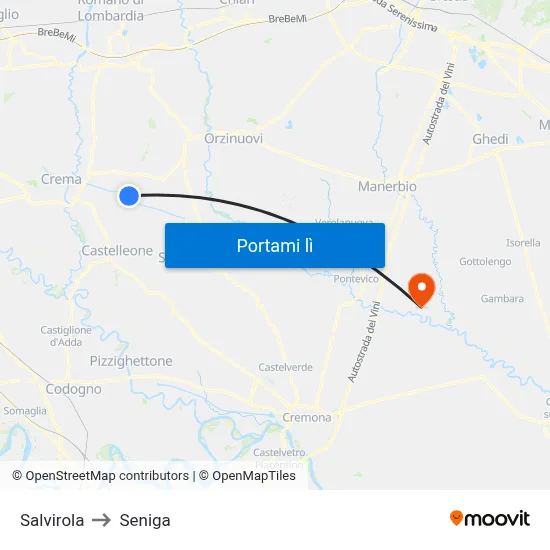 Salvirola to Seniga map