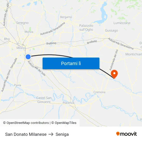 San Donato Milanese to Seniga map