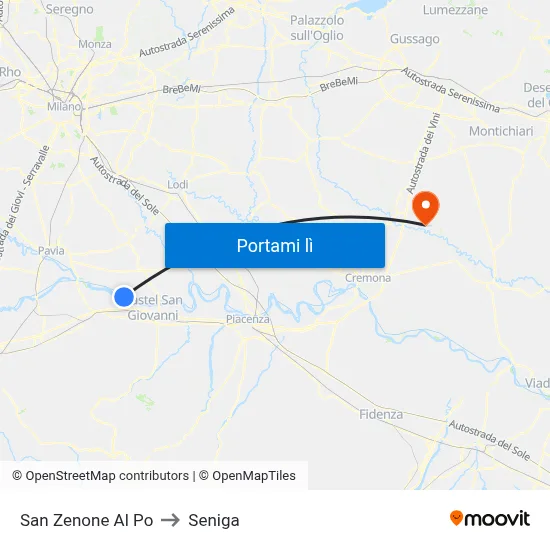 San Zenone Al Po to Seniga map