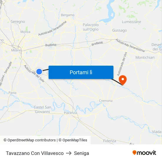 Tavazzano Con Villavesco to Seniga map