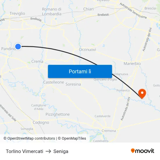 Torlino Vimercati to Seniga map