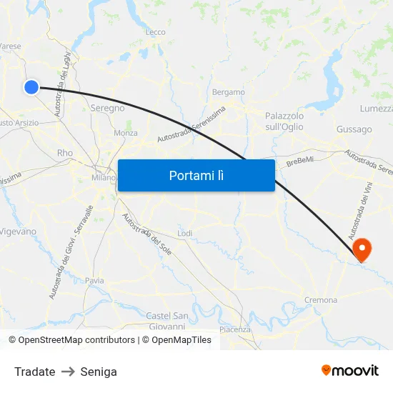 Tradate to Seniga map