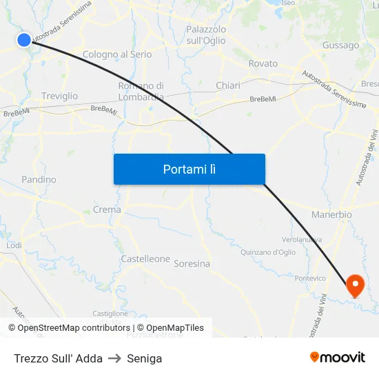 Trezzo Sull' Adda to Seniga map