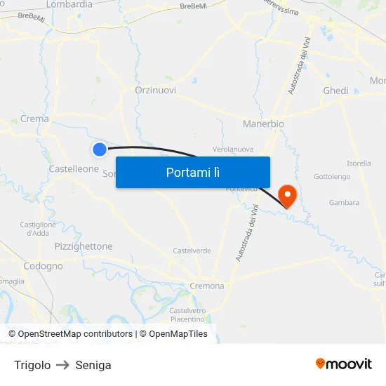 Trigolo to Seniga map