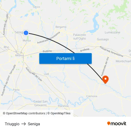 Triuggio to Seniga map