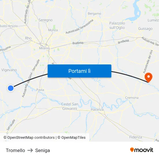 Tromello to Seniga map