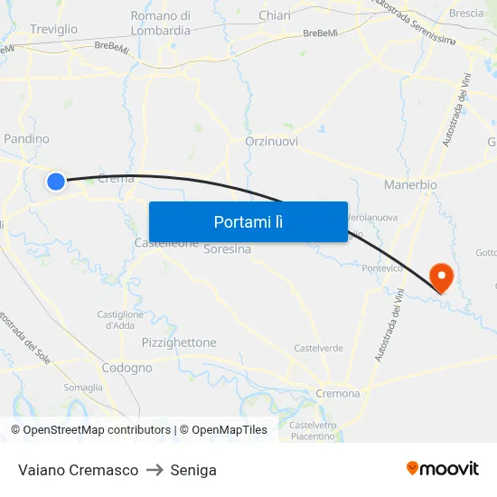 Vaiano Cremasco to Seniga map