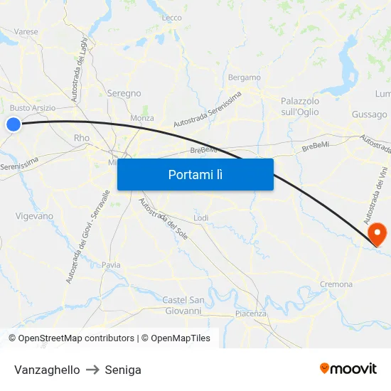 Vanzaghello to Seniga map