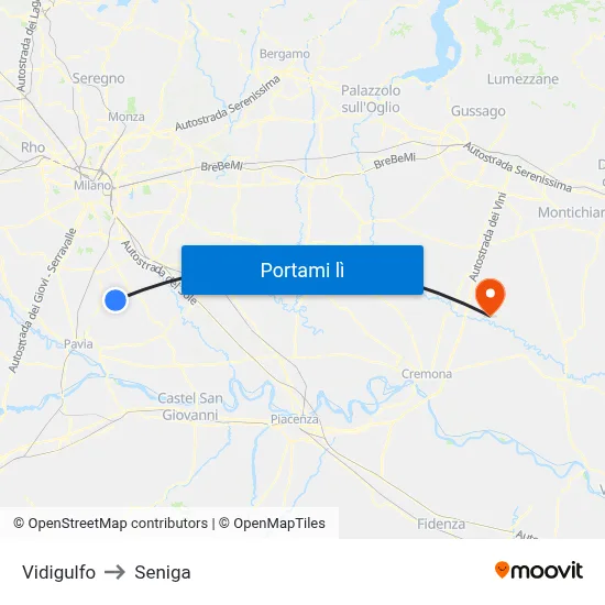 Vidigulfo to Seniga map