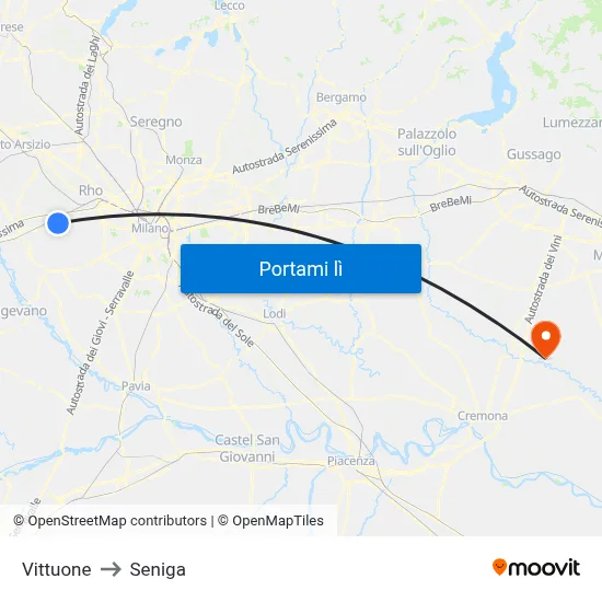Vittuone to Seniga map